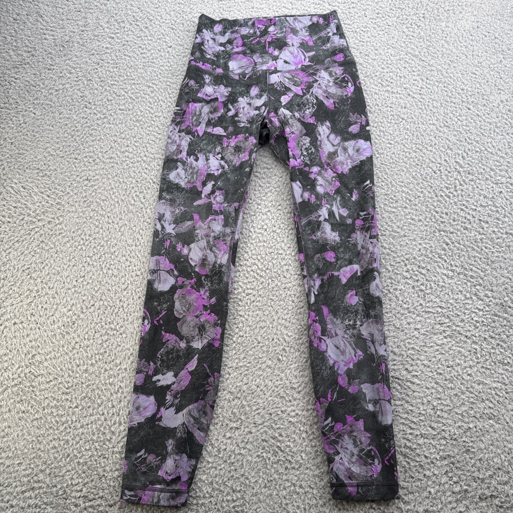 Lululemon Leggings Women Size 4 Purple Good Floral High Waist Align Yoga Pant